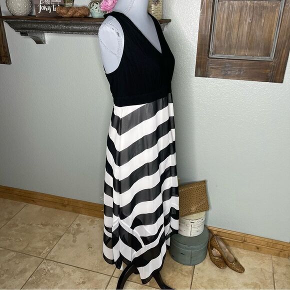 Inc International Concepts Asymmetrical Hem Maxi Dress Black White Stripe - Picture 5 of 13